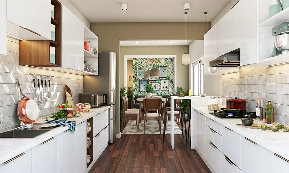 Modern modular kitchen with marble island